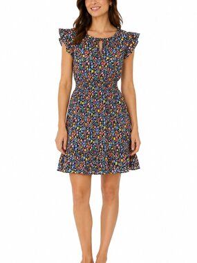 Talbots Floral Dress with Ruffle Sleeves and Keyhole Neckline Size 4